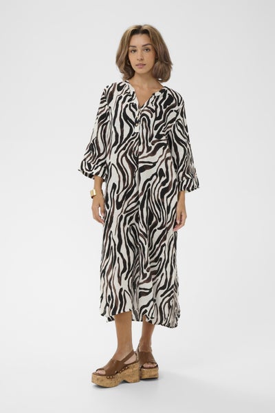 CRBellis Caftan Dress, Black White Animal