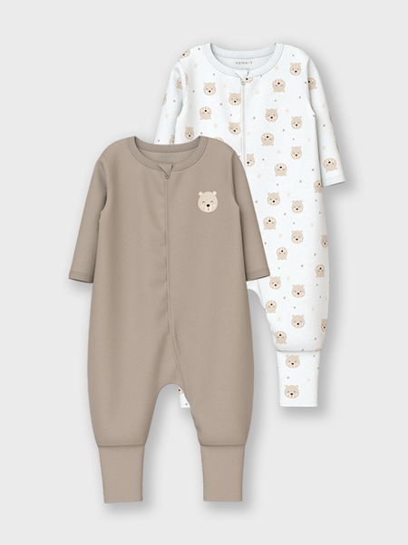 NBNNightsuit 2P Zip Oxford Bear, Oxford Tan