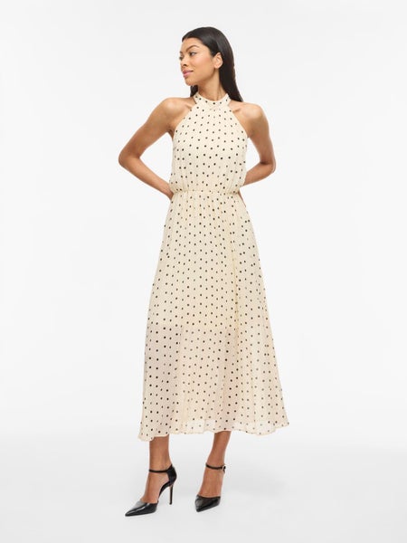 VIMicada Halterneck Ankle Dress, Birch - Black Dots