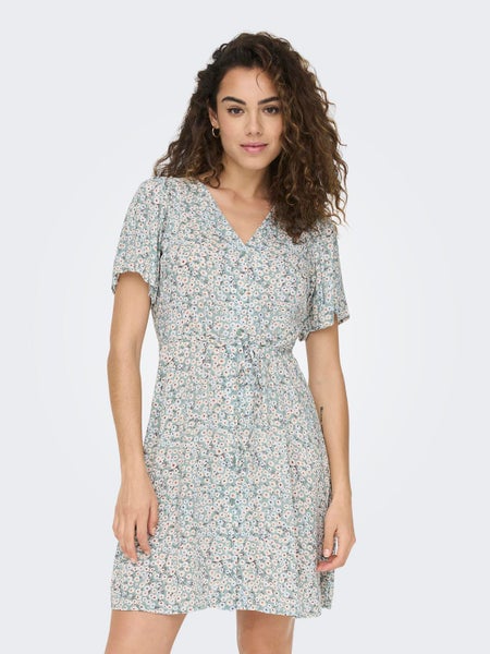 ONLEvida Short Dress, Gray Mist - Flower