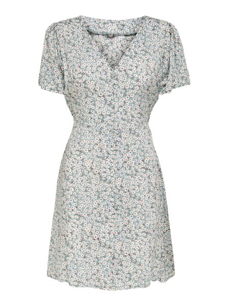 ONLEvida Short Dress, Gray Mist - Flower