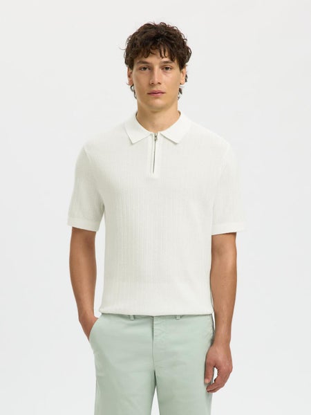 SLMCran Knit Structure Zip Polo, Egret