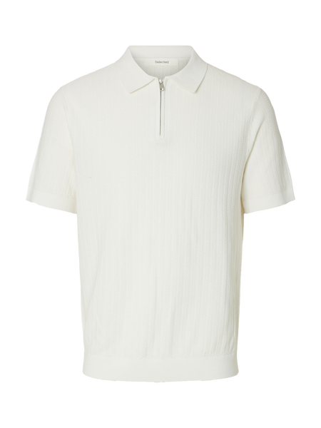 SLMCran Knit Structure Zip Polo, Egret