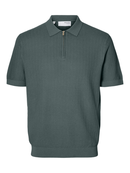 SLMCran Knit Structure Zip Polo, Balsam Green