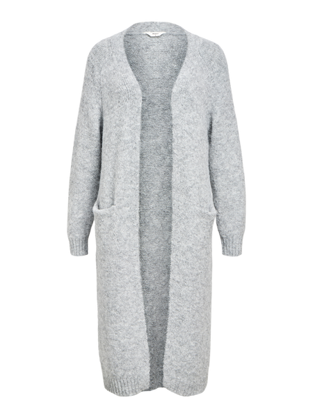 OBJMilu Lo Long Knit Cardigan, Medium Grey Melange