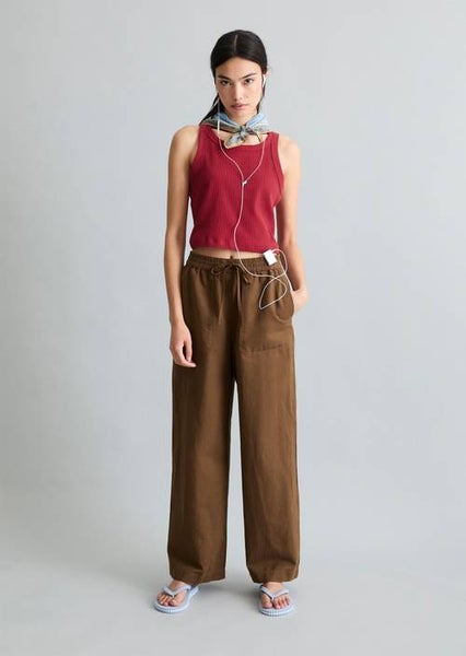 Linen-Cotton Slip-on Pants, Umbra Brown