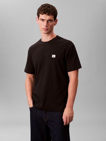 Ss Waffle Badge Crewnk Tee, Black
