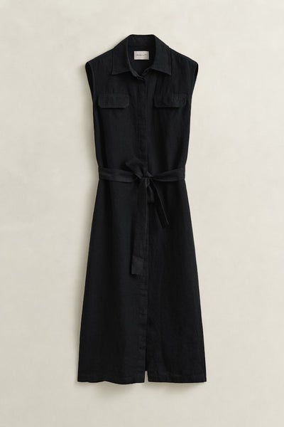 Sleeveless Linen Dress, Black