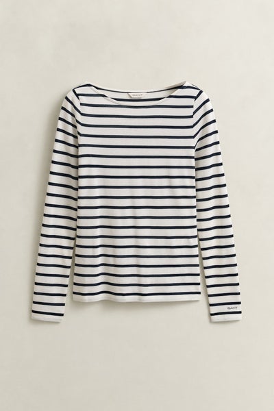 Breton Striped Long Sleeve T-Shirt, Eggshell