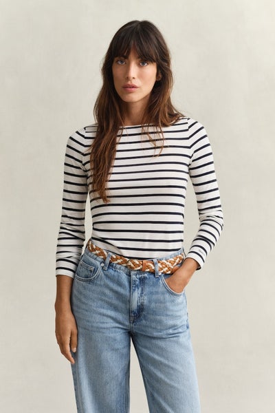 Breton Striped Long Sleeve T-Shirt, Eggshell