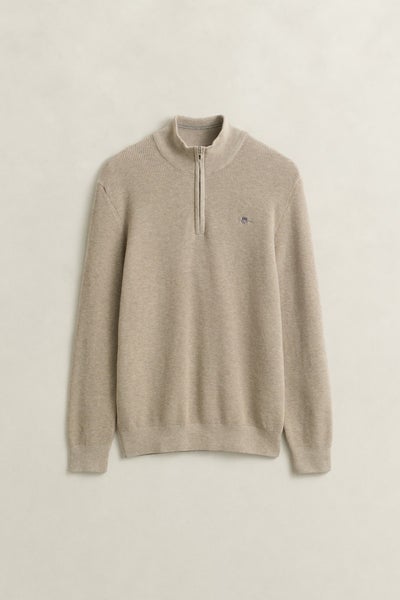 Textured Cotton Half-Zip Sweater, Oat Melange