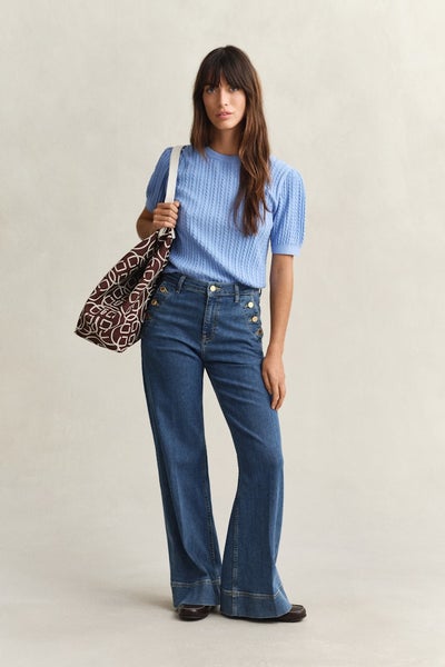 Cotton Short Sleeve Sweater, Hydrangea Blue