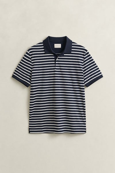 Striped Pima Cotton Polo Shirt, Evening Blue
