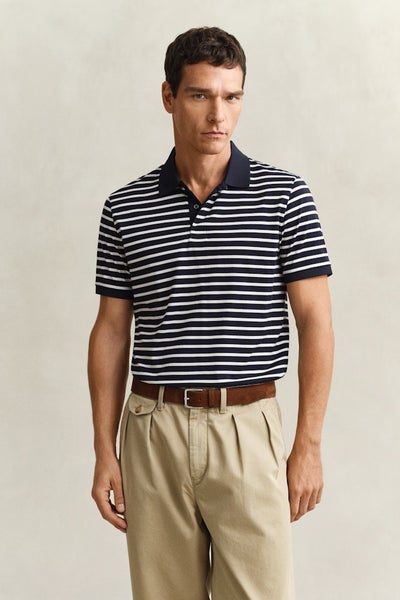 Striped Pima Cotton Polo Shirt, Evening Blue