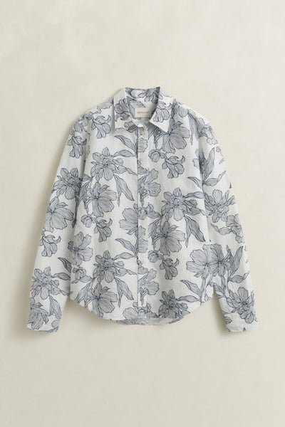 Floral Linen Shirt, Evening Blue