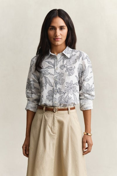Floral Linen Shirt, Evening Blue