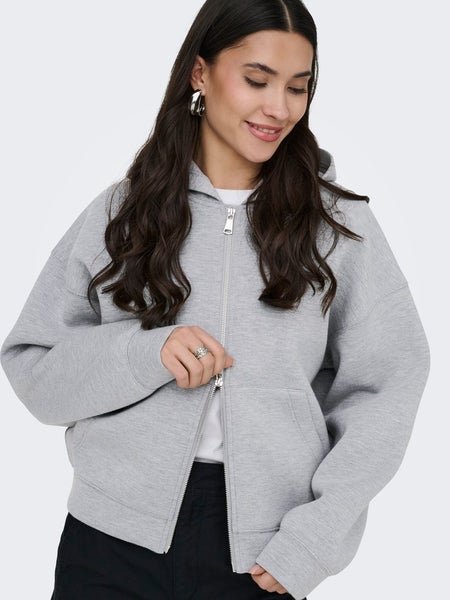 JDYSabrina Zipper Scuba Hoodie, Light Grey Melange