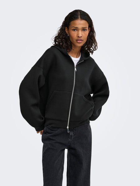 JDYSabrina Zipper Scuba Hoodie, Black