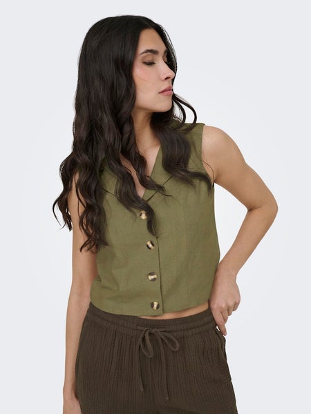 JDYMilan Linen Waistcoat, Olive Drab