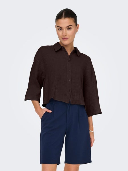 JDYTheis Life 3/4 Crop Shirt, Chocolate Torte