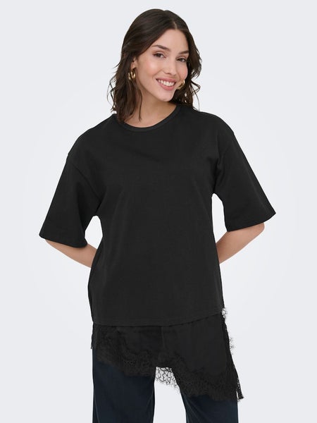 JDYAlma 2/4 Lace Detail T-Shirt, Black
