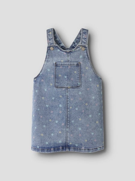 NMFRosa Short Denim Bibskirt 3555, Medium Blue Denim - Flower