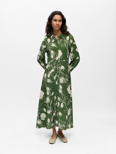 OBJJacira Long Shirt Dress, Bronze Green - Birch Flowers