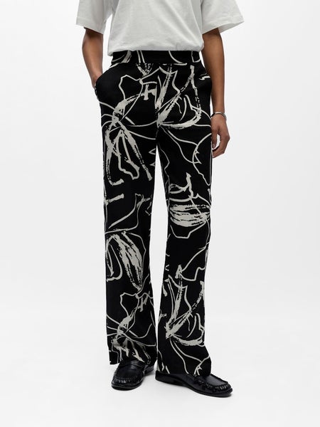 OBJSanne Aline Wide Pant, Black - Sandshell Abstract