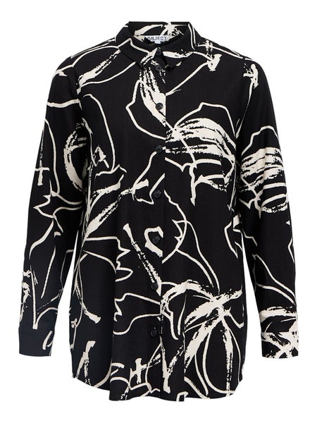 OBJSanne Shirt, Black - Sandshell Abstract