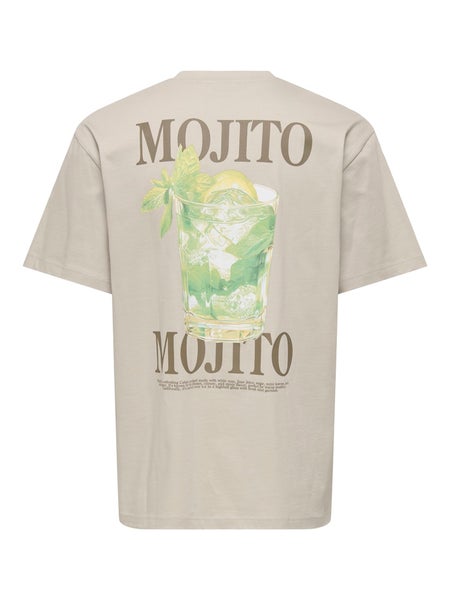 ONSFred Life Relaxed Print Tee, Silver Lining - Mojito