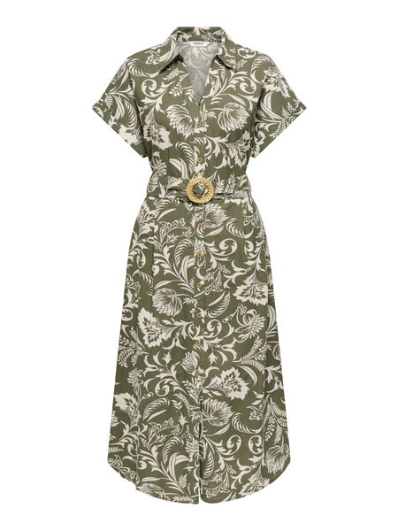 ONLJakiri Linen Midi Dress, Kalamata - White Leafs