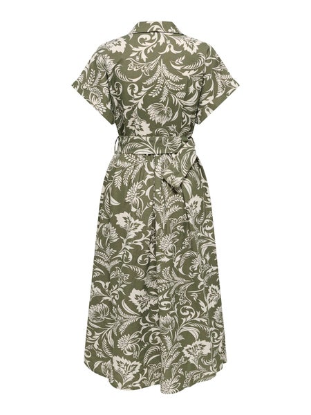 ONLJakiri Linen Midi Dress, Kalamata - White Leafs