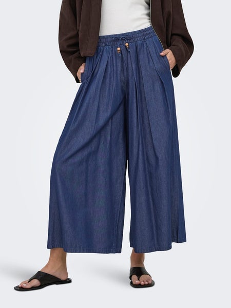 ONLBea Bead Wide Palazzo Denim, Dark Blue Denim
