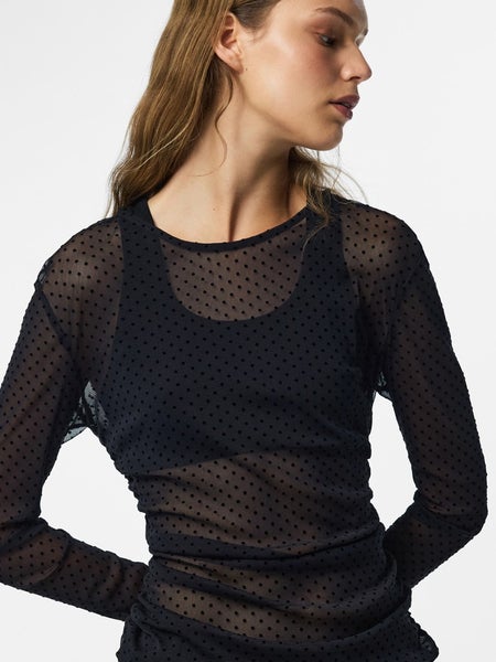 PCBobo Mesh Rouching Top, Black - Tiny Dots
