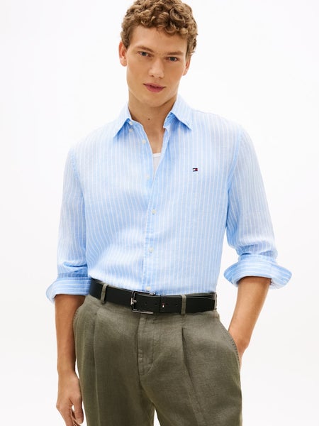 Linen Bengal Stripe Rf Shirt, Cloudy Blue - Stripe