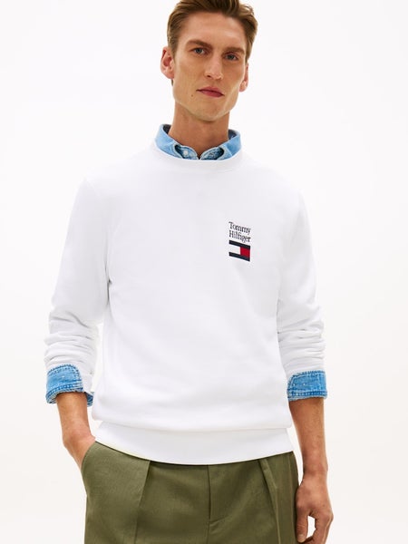Tommy Embro Flag Sweatshirt, White