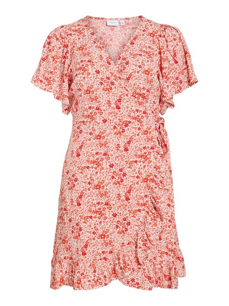 VIPaddina Wrap Dress, Cloud Dancer - Red Flowers