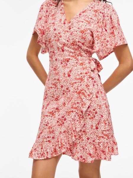 VIPaddina Wrap Dress, Cloud Dancer - Red Flowers