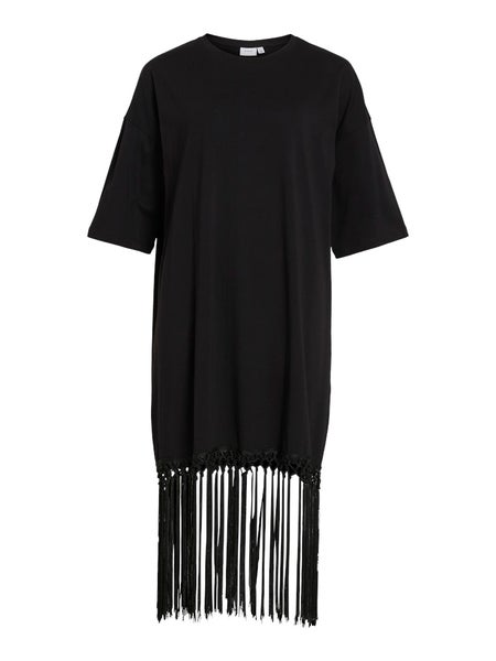 VIKata 2/4 Oversize Fringe Dress, Black