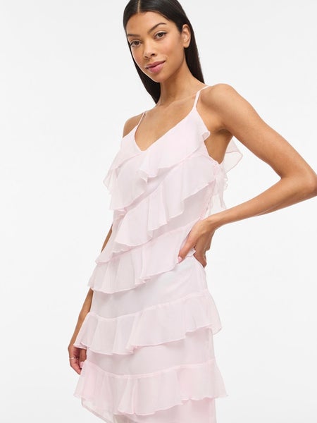 VILuna Strap Ruffle Short Dress, Cherry Blossom