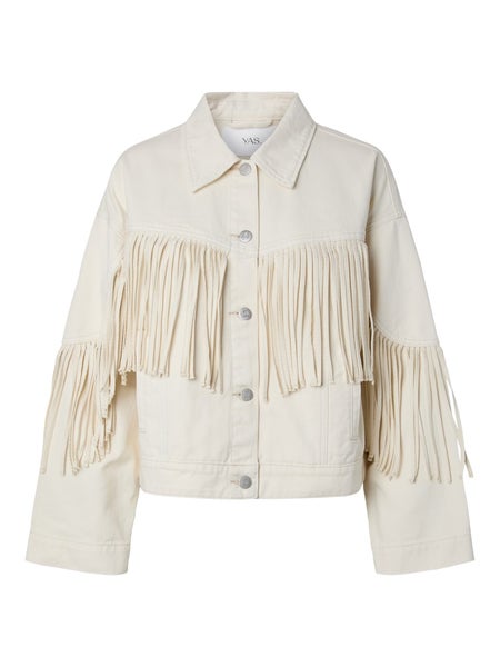 YASAiko Denim Fringe Jacket, Ecru
