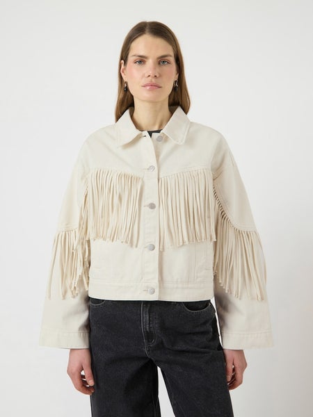 YASAiko Denim Fringe Jacket, Ecru